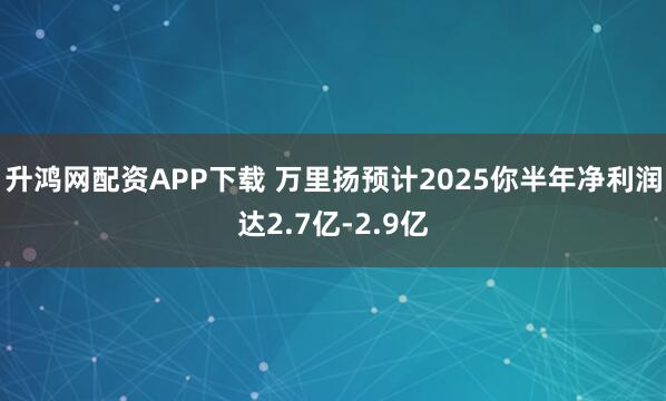 升鸿网配资APP下载 万里扬预计2025你半年净利润达2.7亿-2.9亿